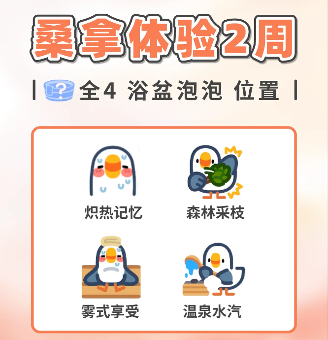 心动小镇桑拿体验第二周浴盆泡泡的具体位置