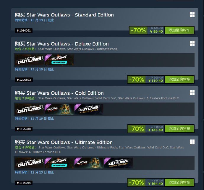 《星球大战：亡命之徒》Steam迎来新史低价！标准版售价仅89.4元