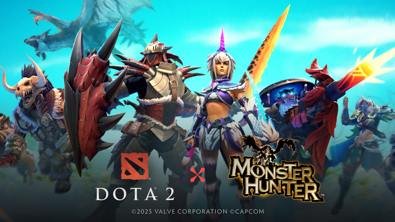《Dota2》与《怪物猎人》的联动活动今日正式开启，部分联动皮肤可免费领取