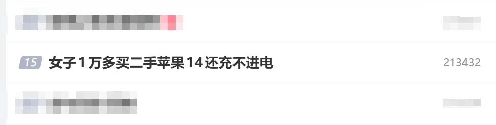 女子花费一万多元购入二手苹果iPhone14，却遭遇无法充电问题：经检查为残次品