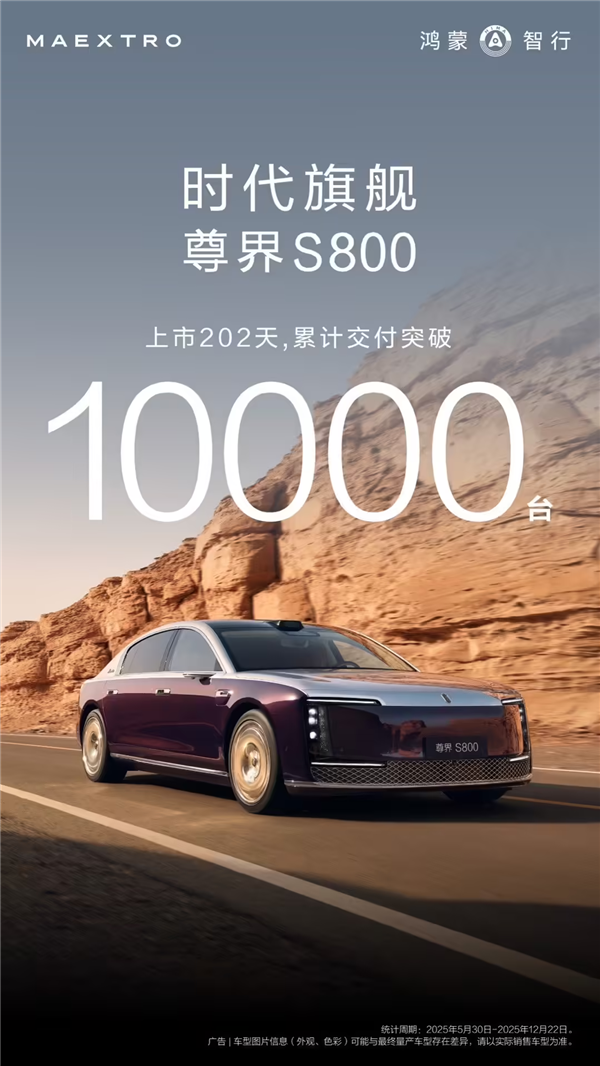 尊界S800仅用202天交付量便突破万辆，创下中国超豪华新能源轿车领域的历史纪录