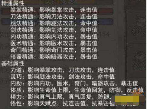 《我的侠客》属性对应表游戏《我的侠客》包含哪些属性