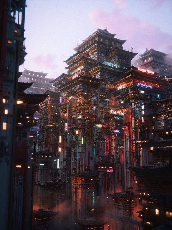 我的世界国际服顶尖玩家构建赛博朋克风格数字都市