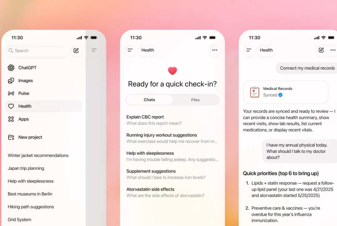 OpenAI上线了ChatGPTHealth服务，号召用户关联自己的医疗记录