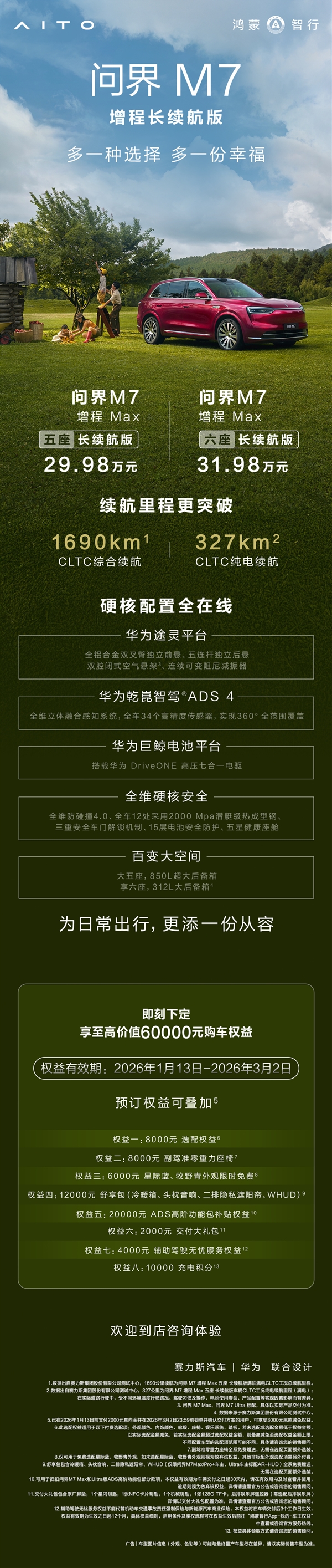 比四驱版本实惠2万元！问界M7增程长续航版正式发售：起售价29.98万