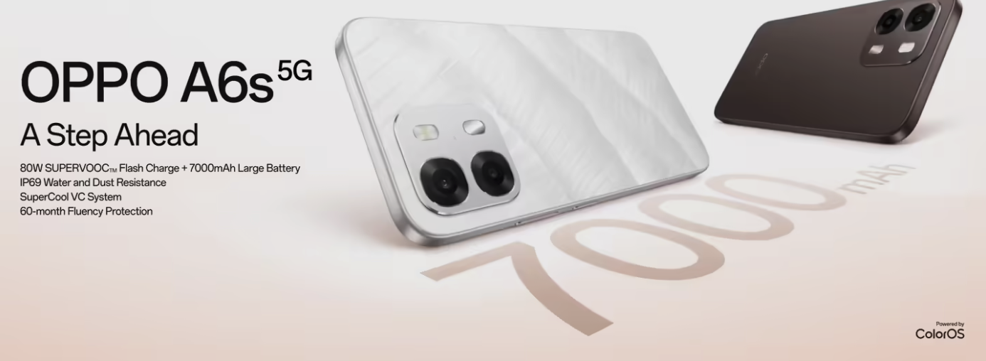 OPPO在海外市场发布A6s5G手机，配备6.75英寸大屏与长续航能力