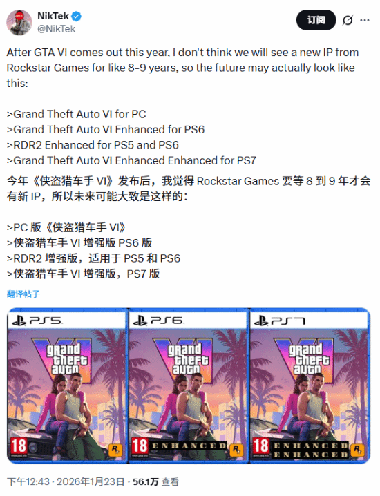 前作运营了十几年，《GTA6》是否也能横跨三代主机呢？