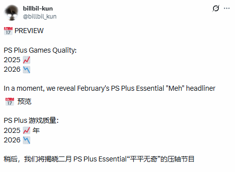 kun哥透露：2026年的PS+会免游戏阵容可能会很让人失望！