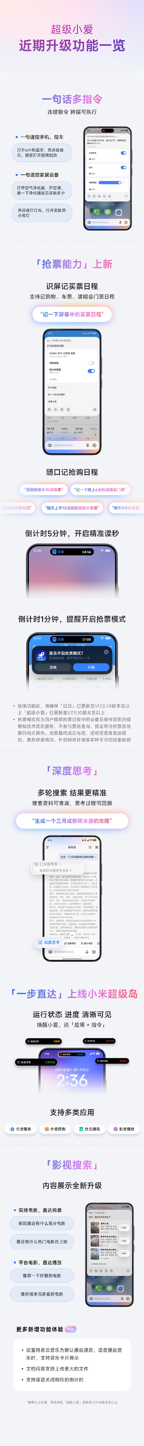 小米超级小爱近期新功能一图速览：新增抢票模式，深度思考能力更精准